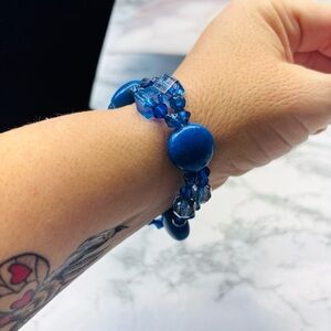 Vintage Handcrafted Blue Beaded Stretch Bracelet